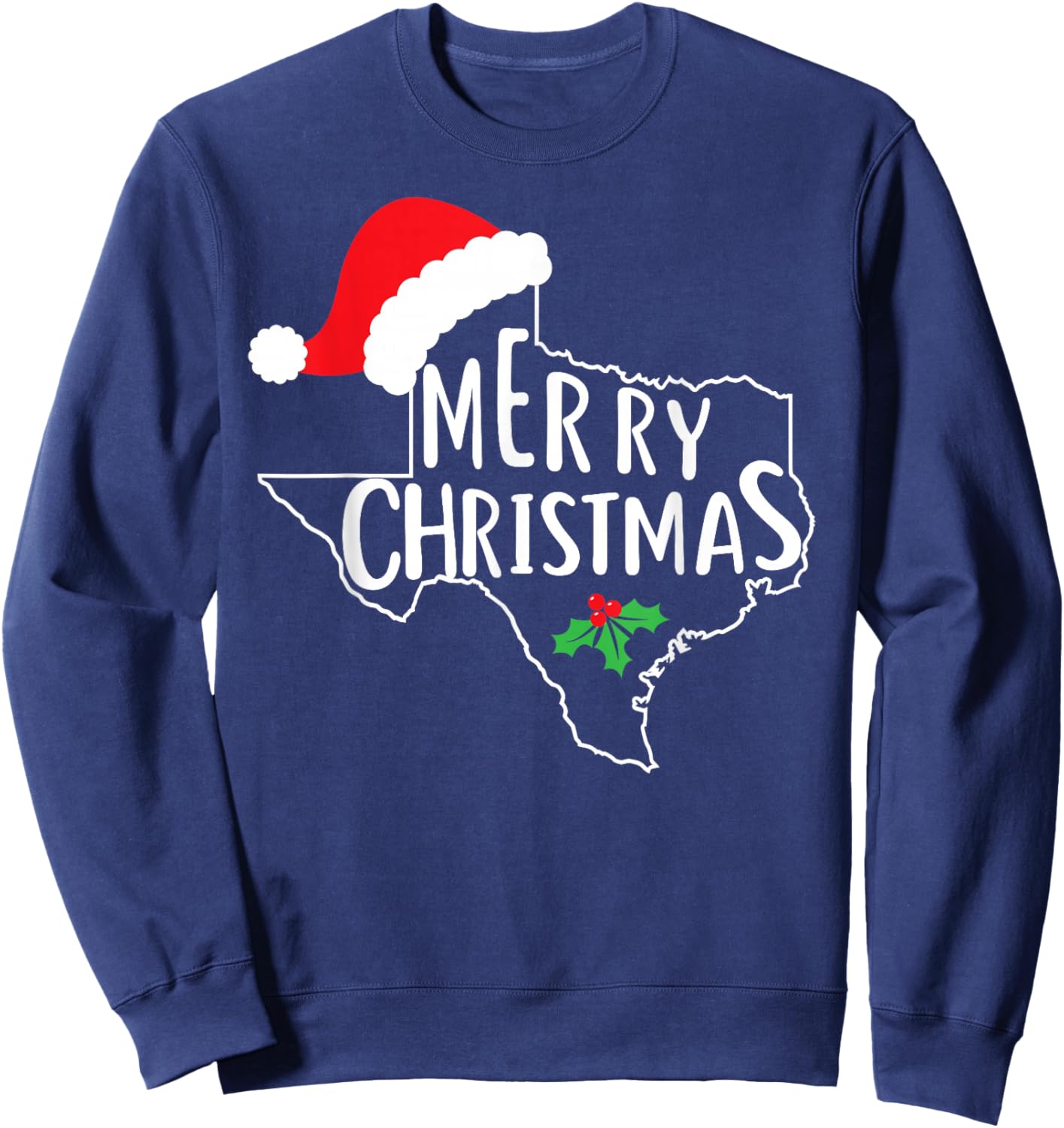 Texas State Merry Christmas Santa Hat America Cute Sweatshirt - Sweatshirt | Navy