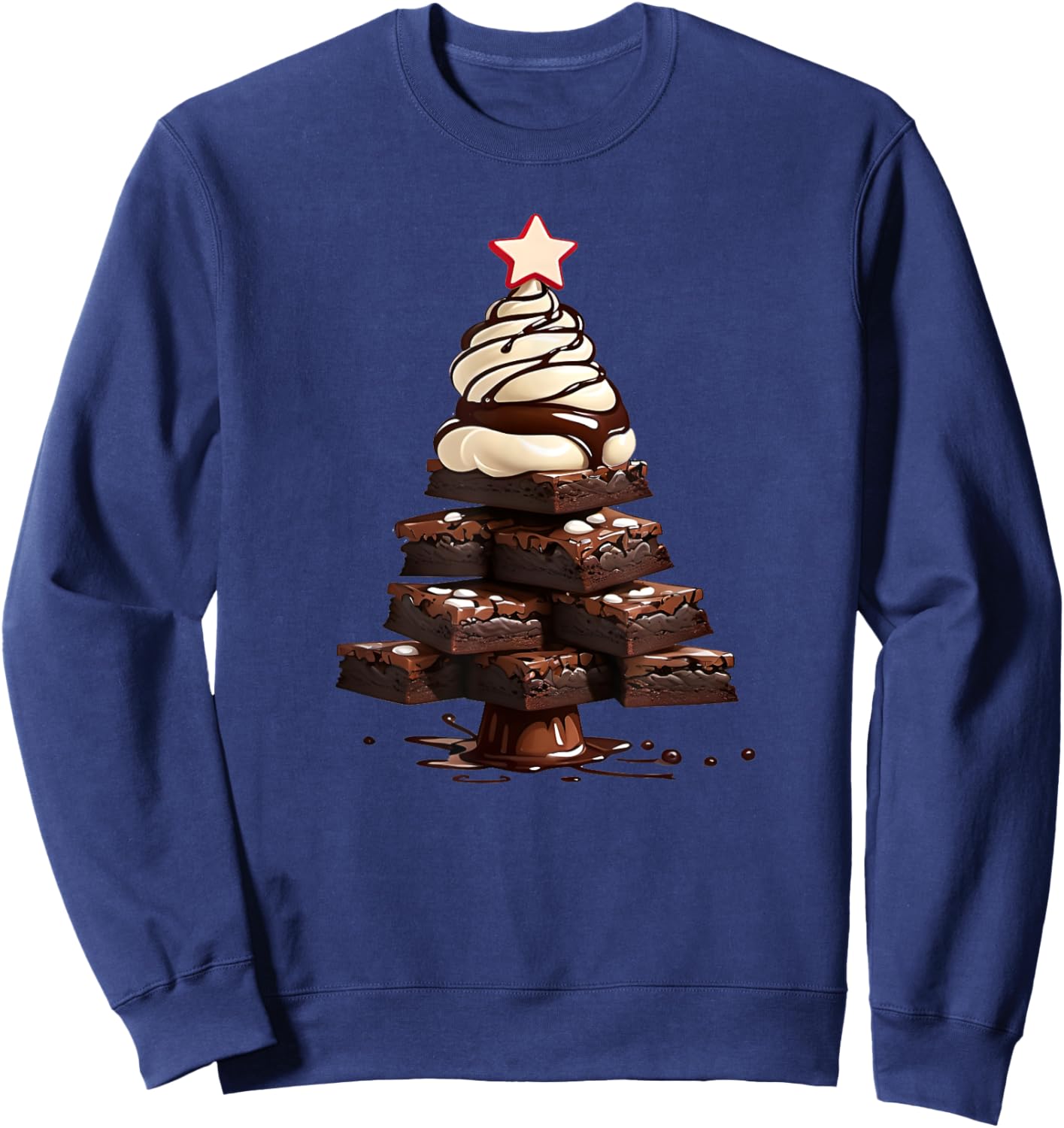 Hot Fudge Brownie Sundae Christmas Tree Sweatshirt - Sweatshirt | Navy