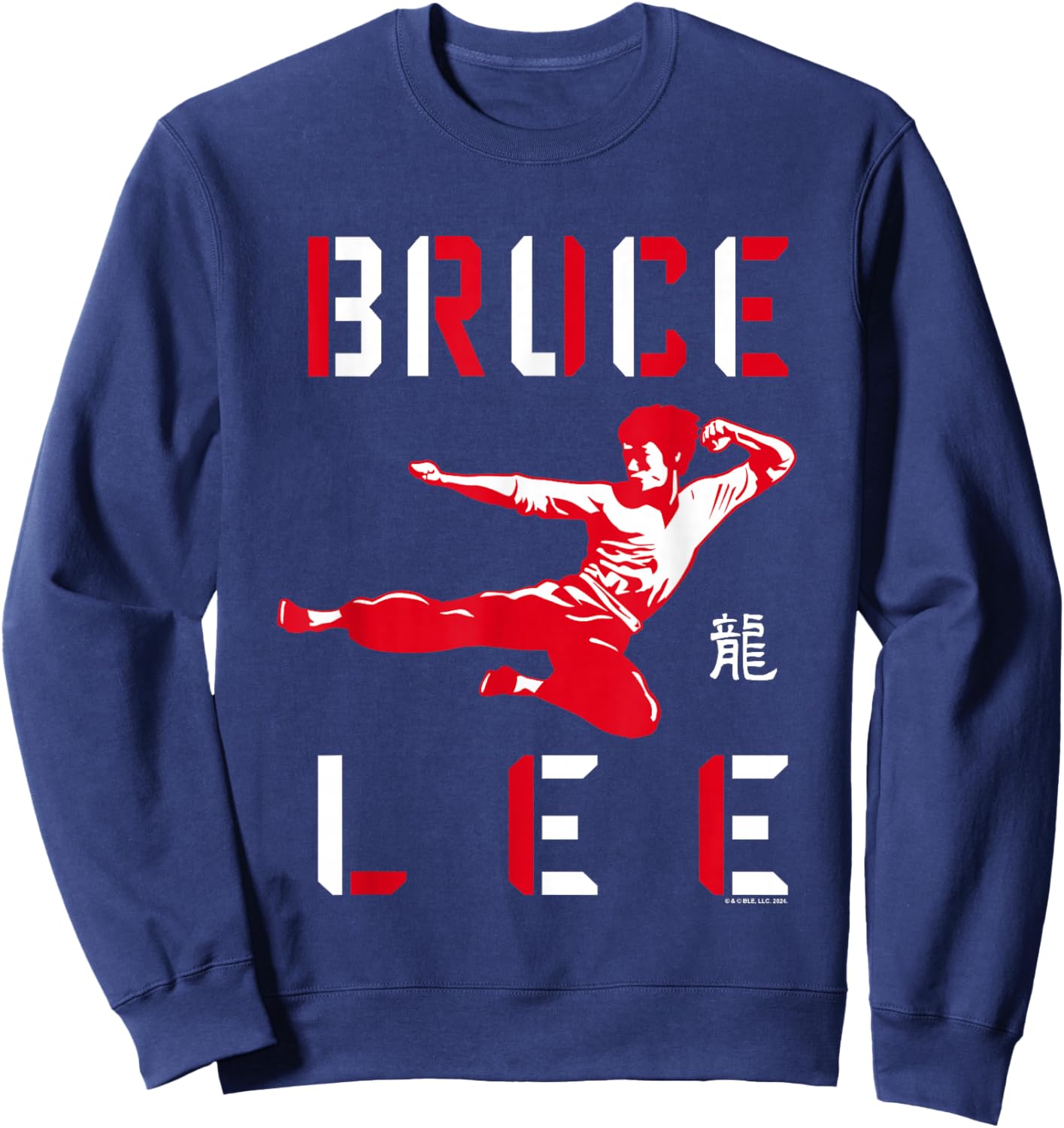Bruce Lee Flying Kick Shadowed Face Shot Sweatshirt - Sweatshirt | Navy