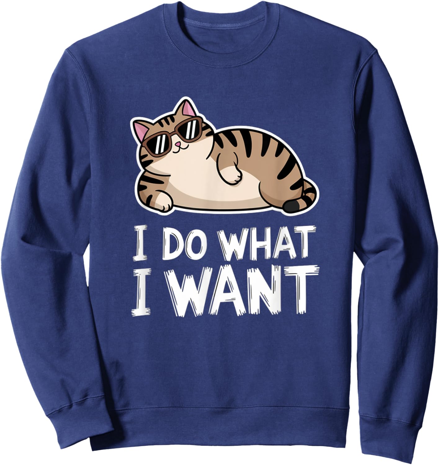 Cute I Do What I Want Funny Sleeping Fat Cat Lover Introvert Sweatshirt - Sweatshirt | Navy