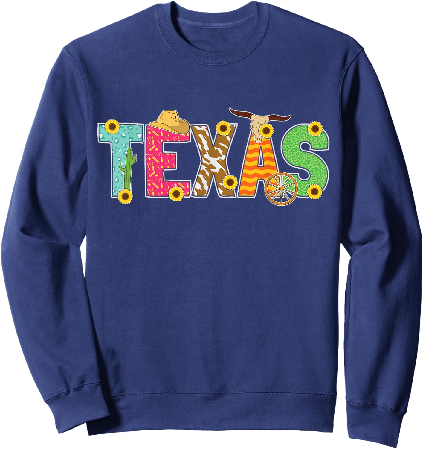 Texas Gift Cool Cactus Proud Texas Gift Western Bull Riding Sweatshirt - Sweatshirt | Navy