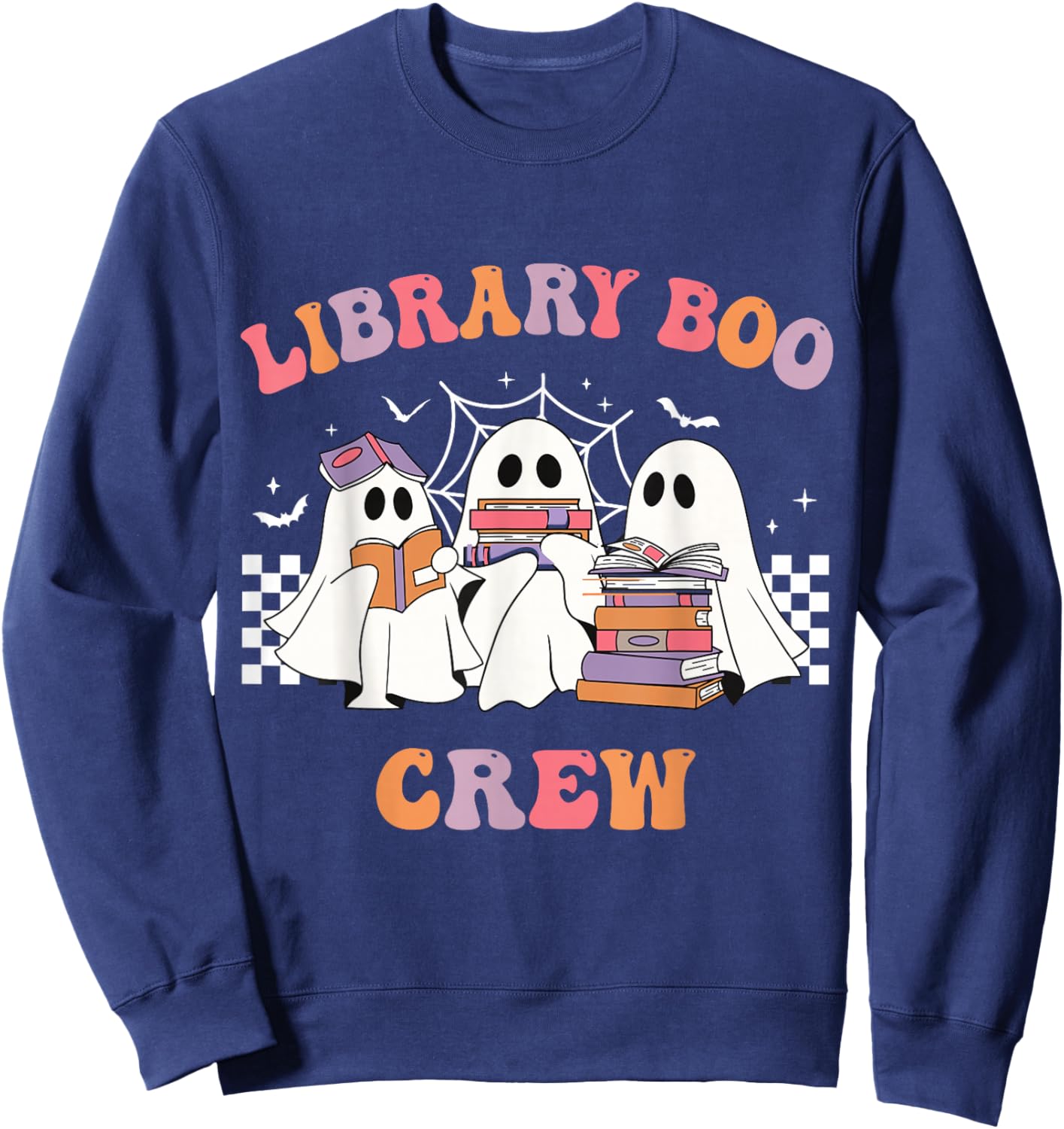 Library Boo Crew Book Lovers Funny Halloween Library Ghost Sweatshirt - Sweatshirt | Navy