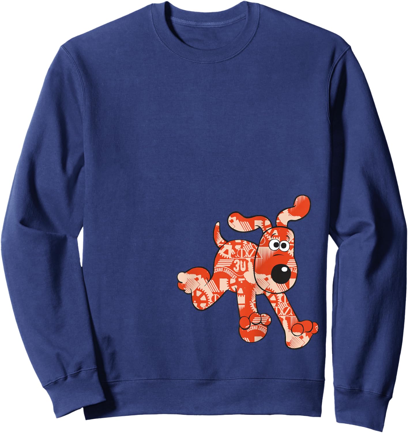 Wallace & Gromit Gromit Gears Logo , -Adults, Black, Small, Short Sleeve, Cotton Blend, Classic Fit, Pull On, , Plain Back Sweatshirt - Sweatshirt | Navy