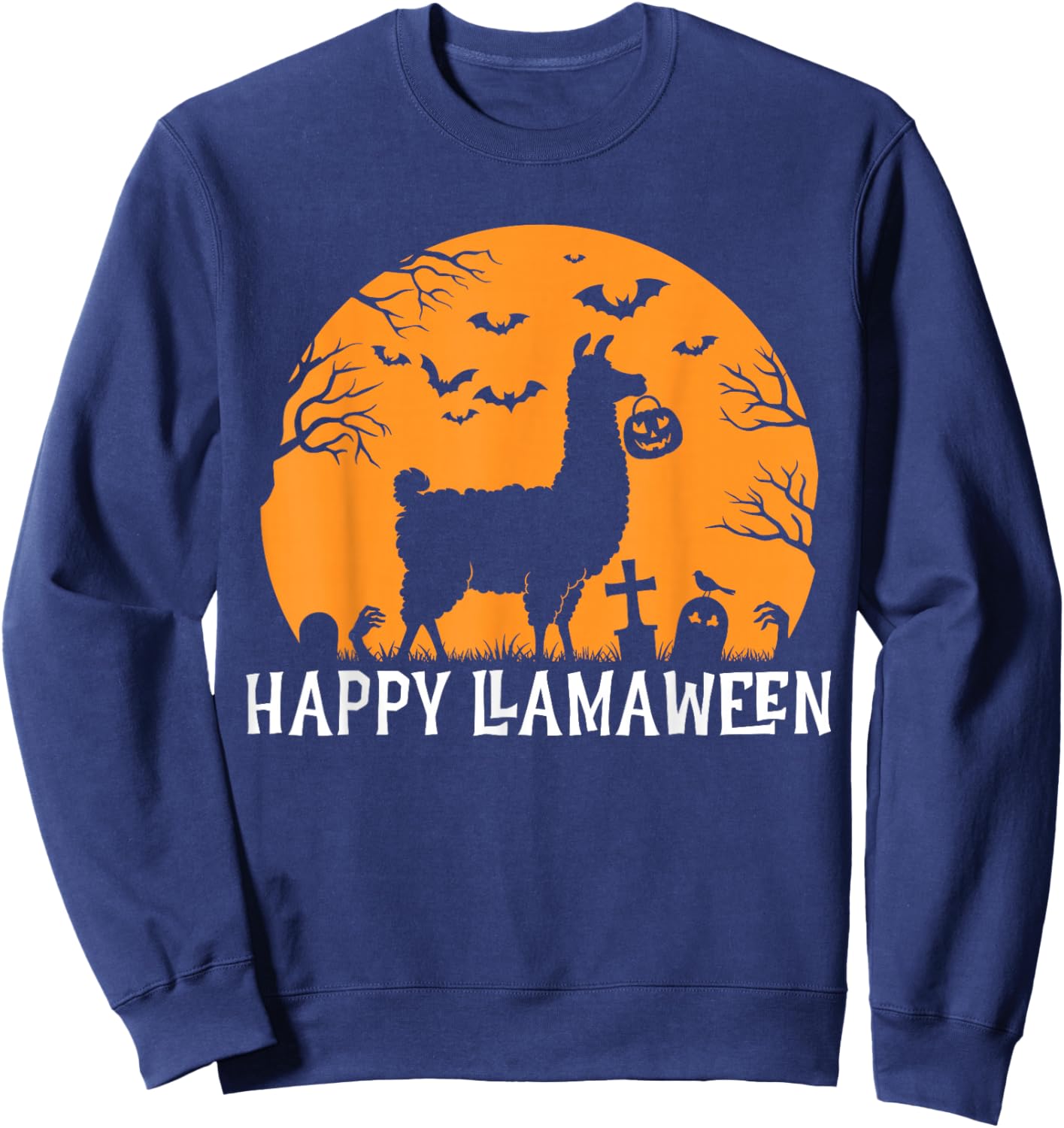 Halloween Llama Happy Llamaween Sweatshirt - Sweatshirt | Navy