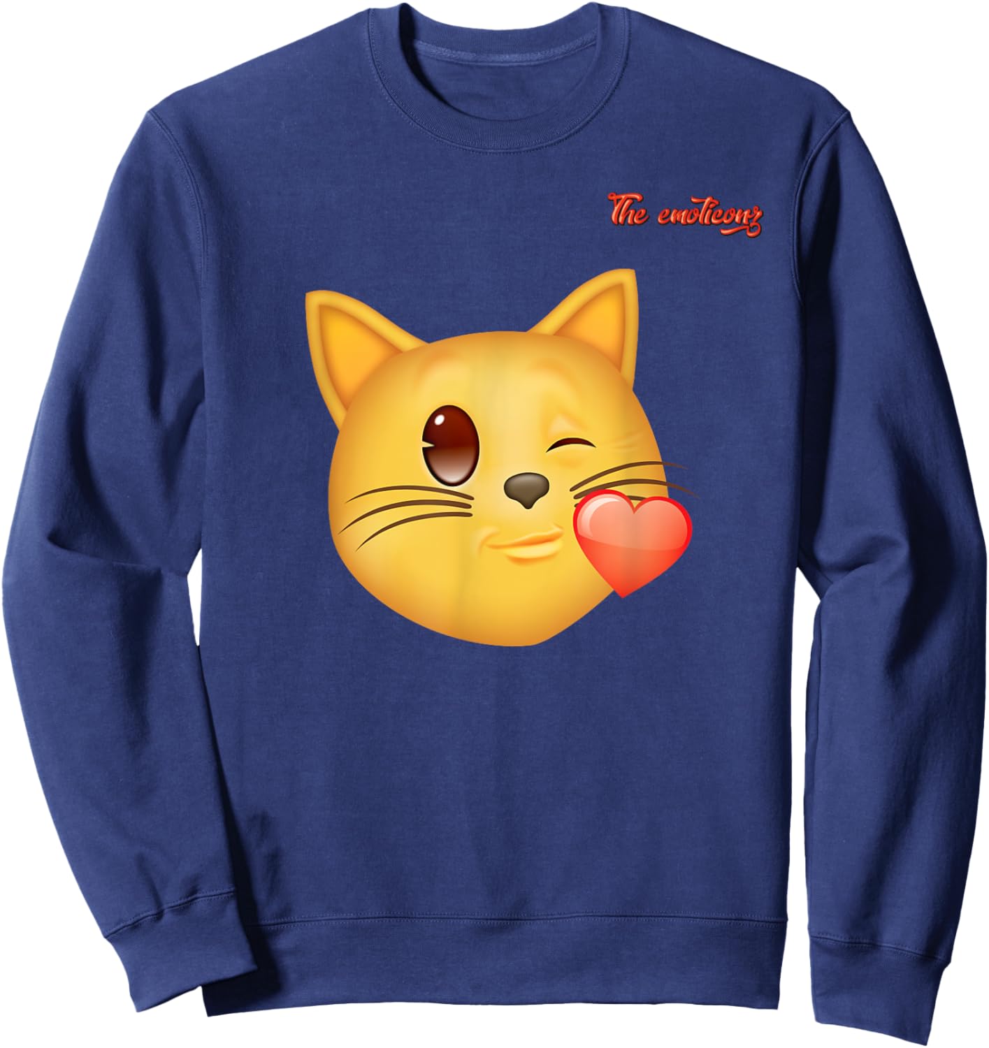 Emoji Winking Kissing Heart Cat Face Sweatshirt - Sweatshirt | Navy
