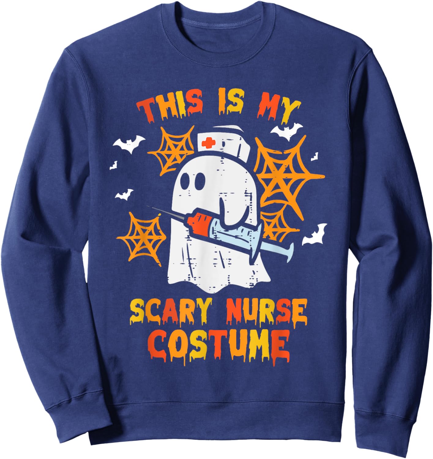 Halloween My Scary Nurse Costume Funny Ghost Scrub Top Women Sweatshirt - Sweatshirt | Navy