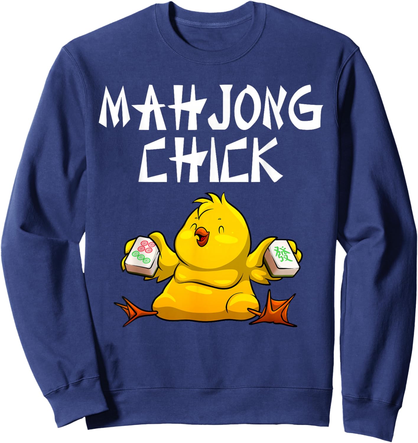 Funny Mahjong Chick Design Girls Mahjong Player Sweatshirt - Sweatshirt | Navy