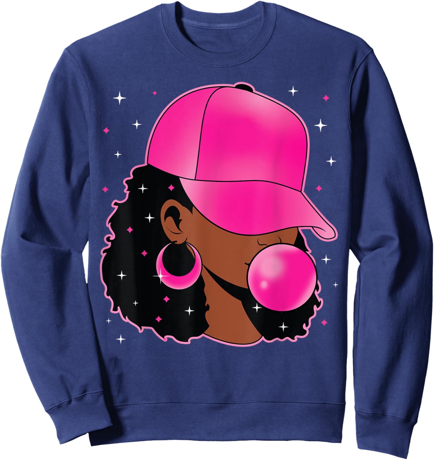 Funny Afro Girl Blowing Pink Bubble Gum Halloween Costume Sweatshirt - Sweatshirt | Navy