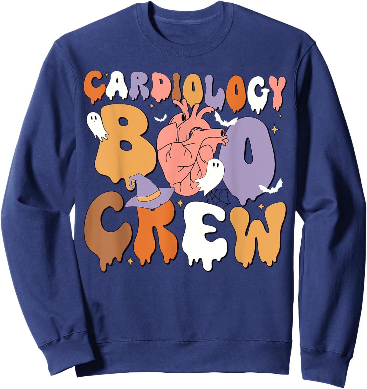Retro Cardiology Boo Crew CVICU Cardiac Nurse Halloween Sweatshirt - Sweatshirt | Navy