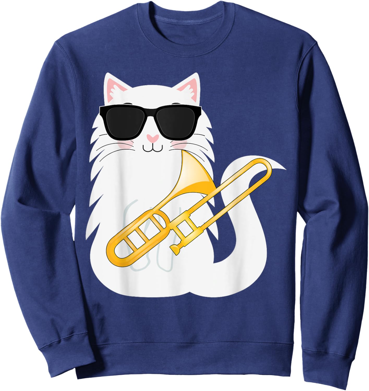 Funny Cat Wearing Sunglasses Playing Trombone Sweatshirt - Sweatshirt | Navy