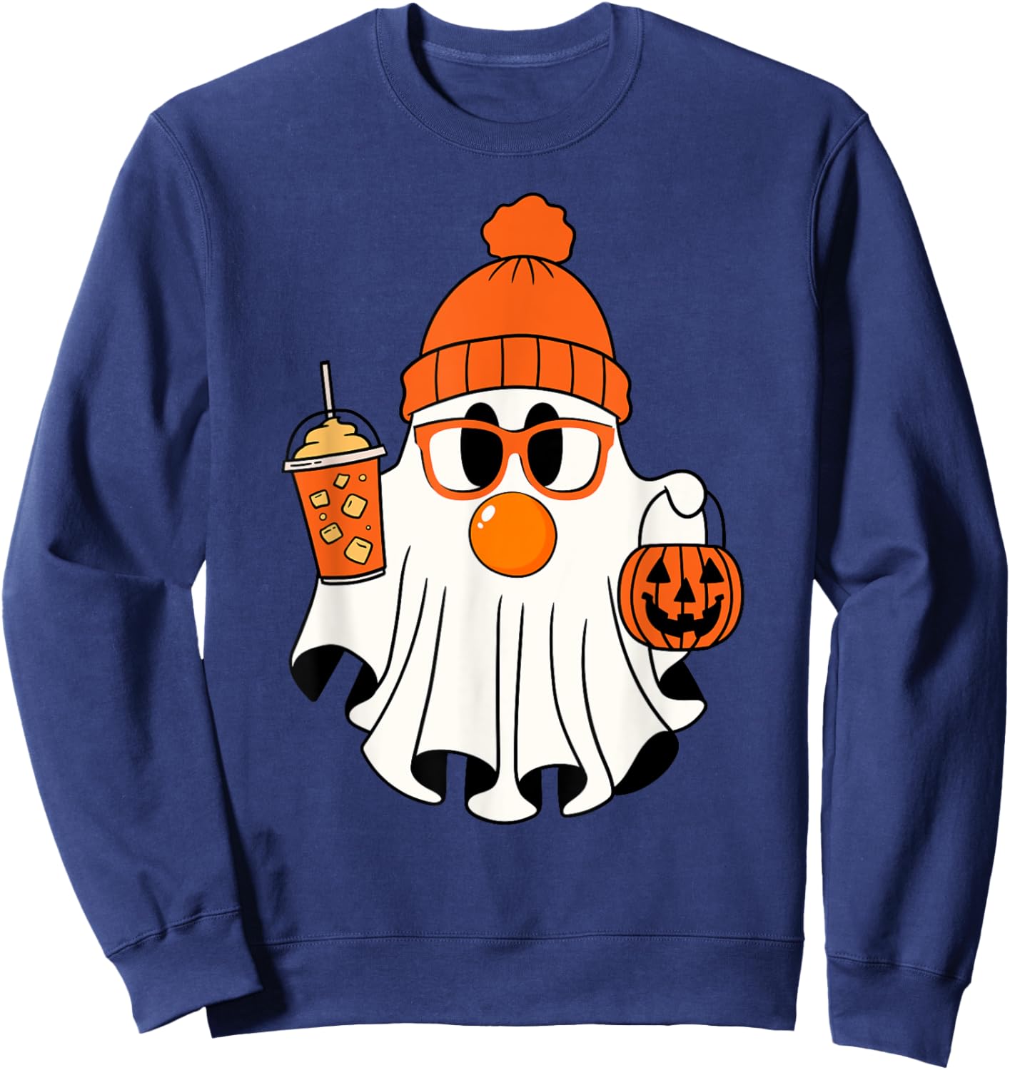 Funny Ghost Blowing Orange Bubble Gum Halloween Costume Sweatshirt - Sweatshirt | Navy