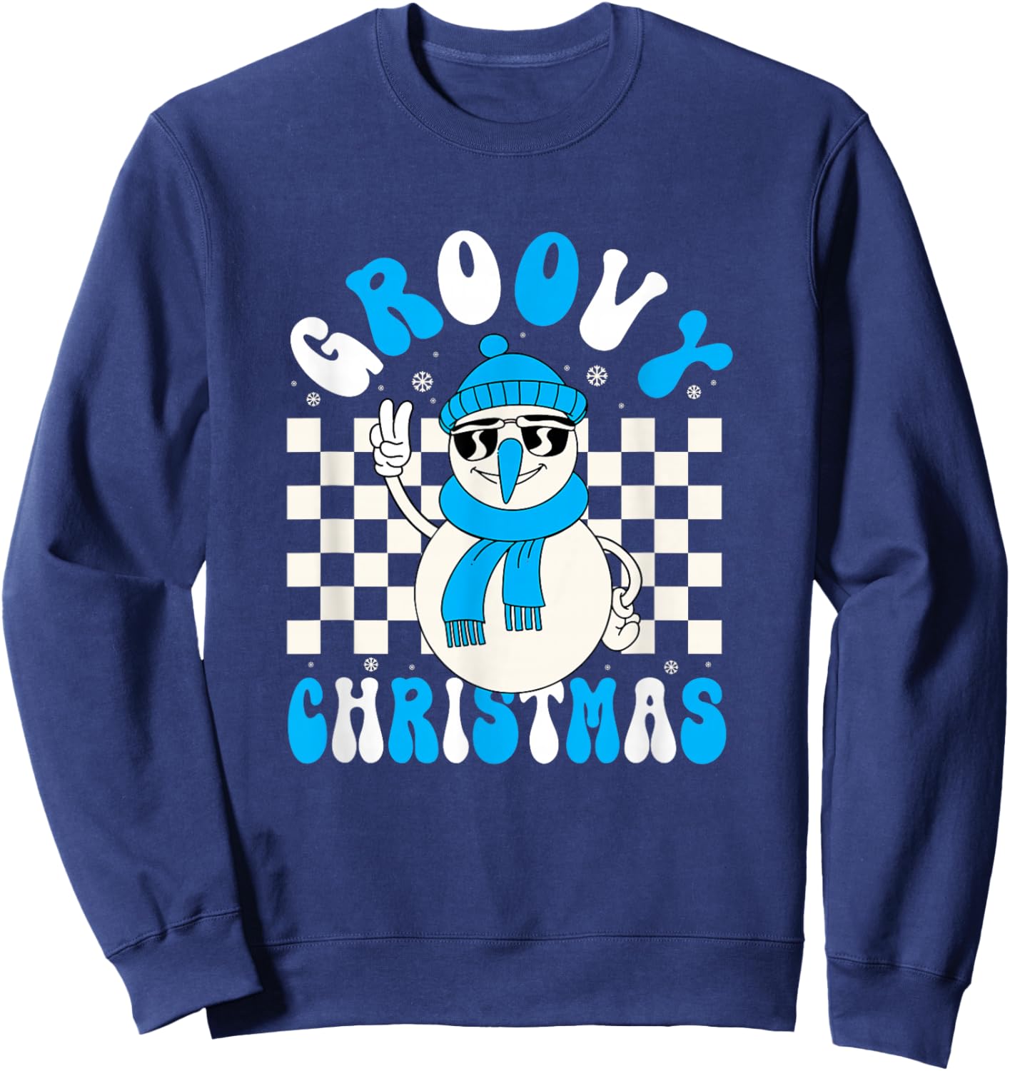 Snowman X-Mas Kids Hippie Groovy Christmas Sweatshirt - Sweatshirt | Navy