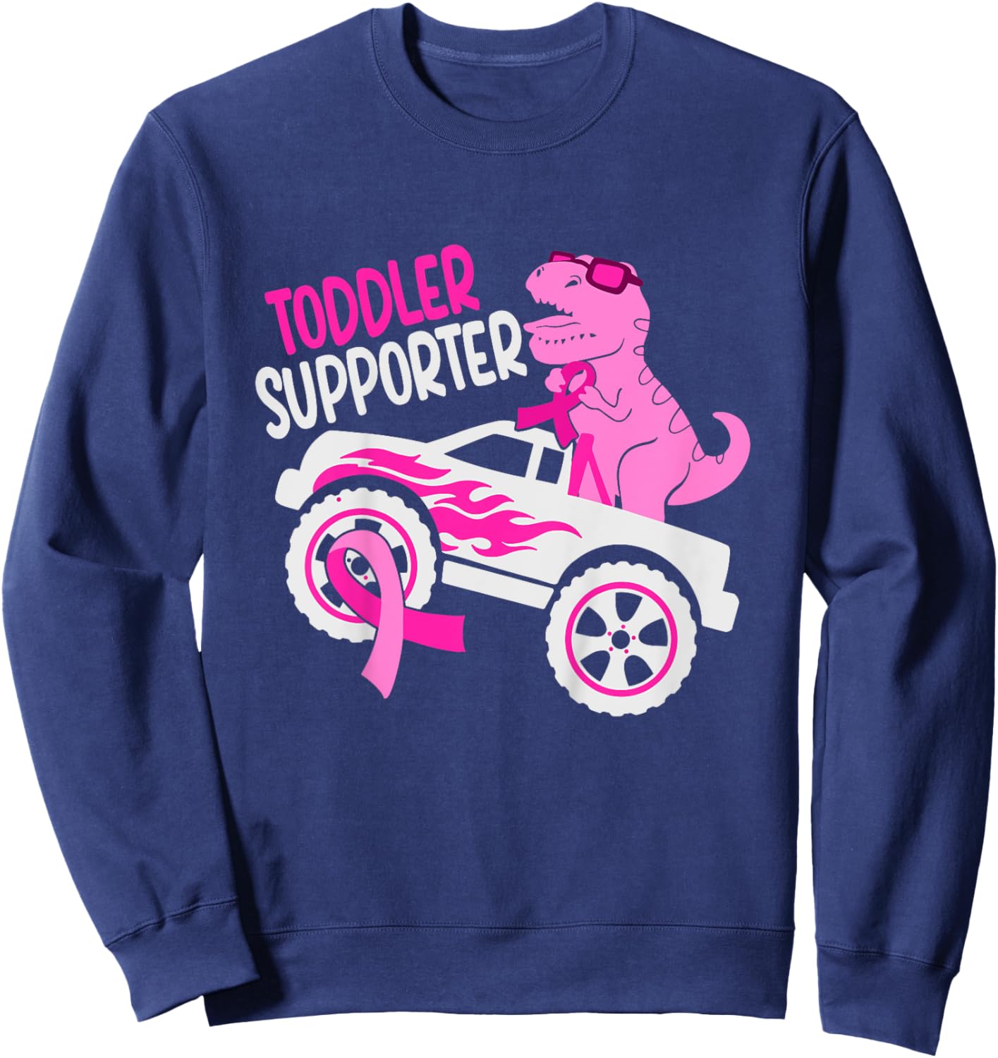 Kids Toddler Supporter T-Rex Kids Breast Cancer Awareness Boys Sweatshirt - Sweatshirt | Navy