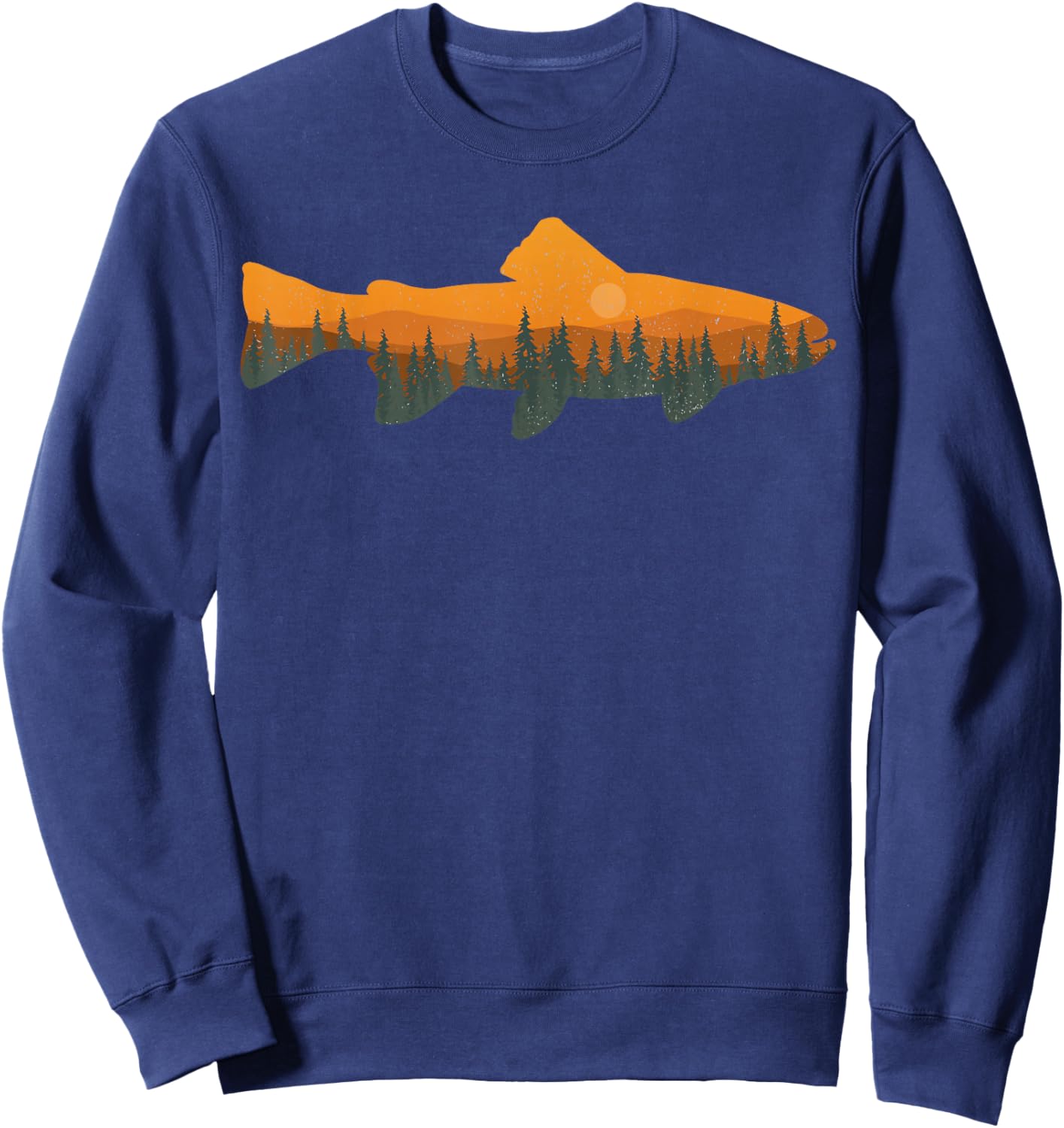 Retro Forest Nature Wildlife Funny Trout Fishing Sweatshirt - Sweatshirt | Navy