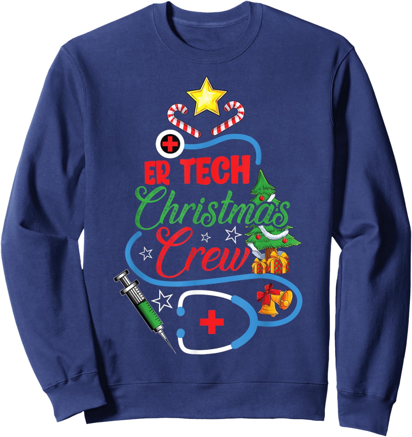 ER Tech Christmas Crew Emergency Room Nurse Xmas Christmas Sweatshirt - Sweatshirt | Navy
