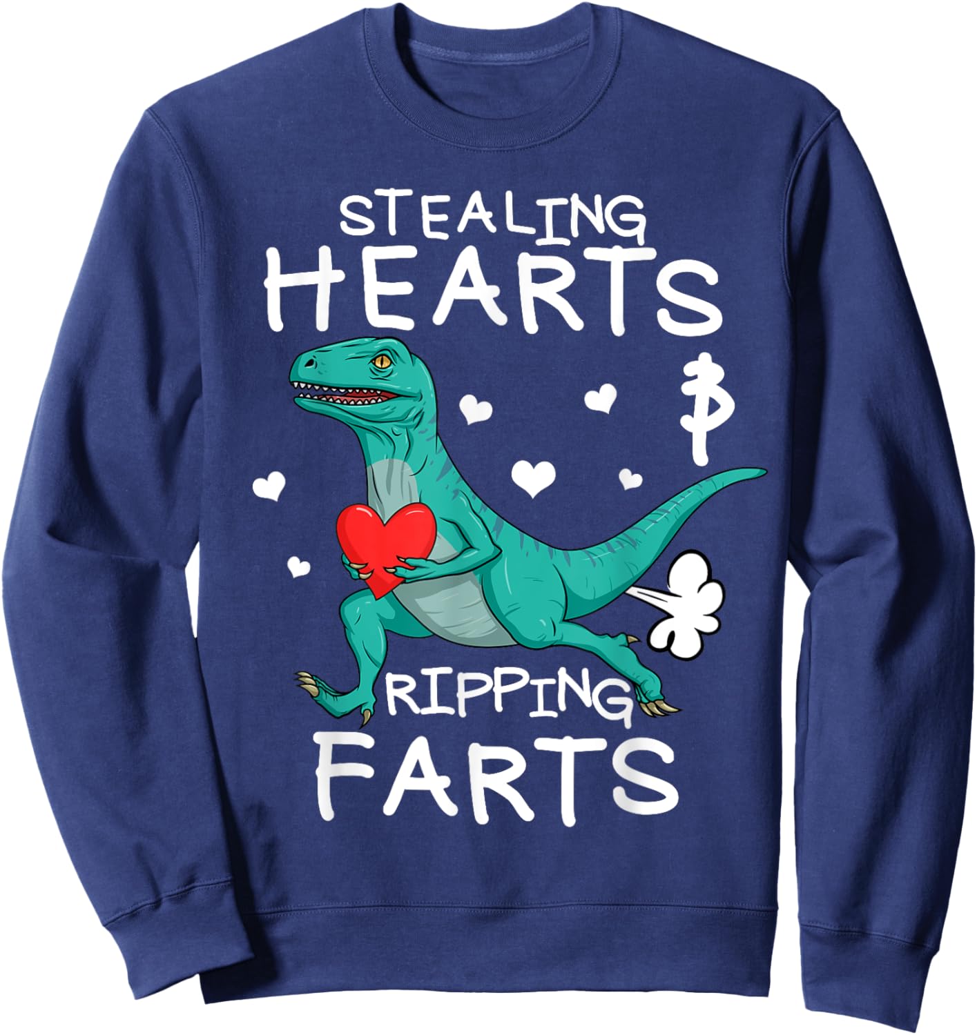 Stealing Hearts And Ripping Farts Boys Valentine Raptor Sweatshirt - Sweatshirt | Navy