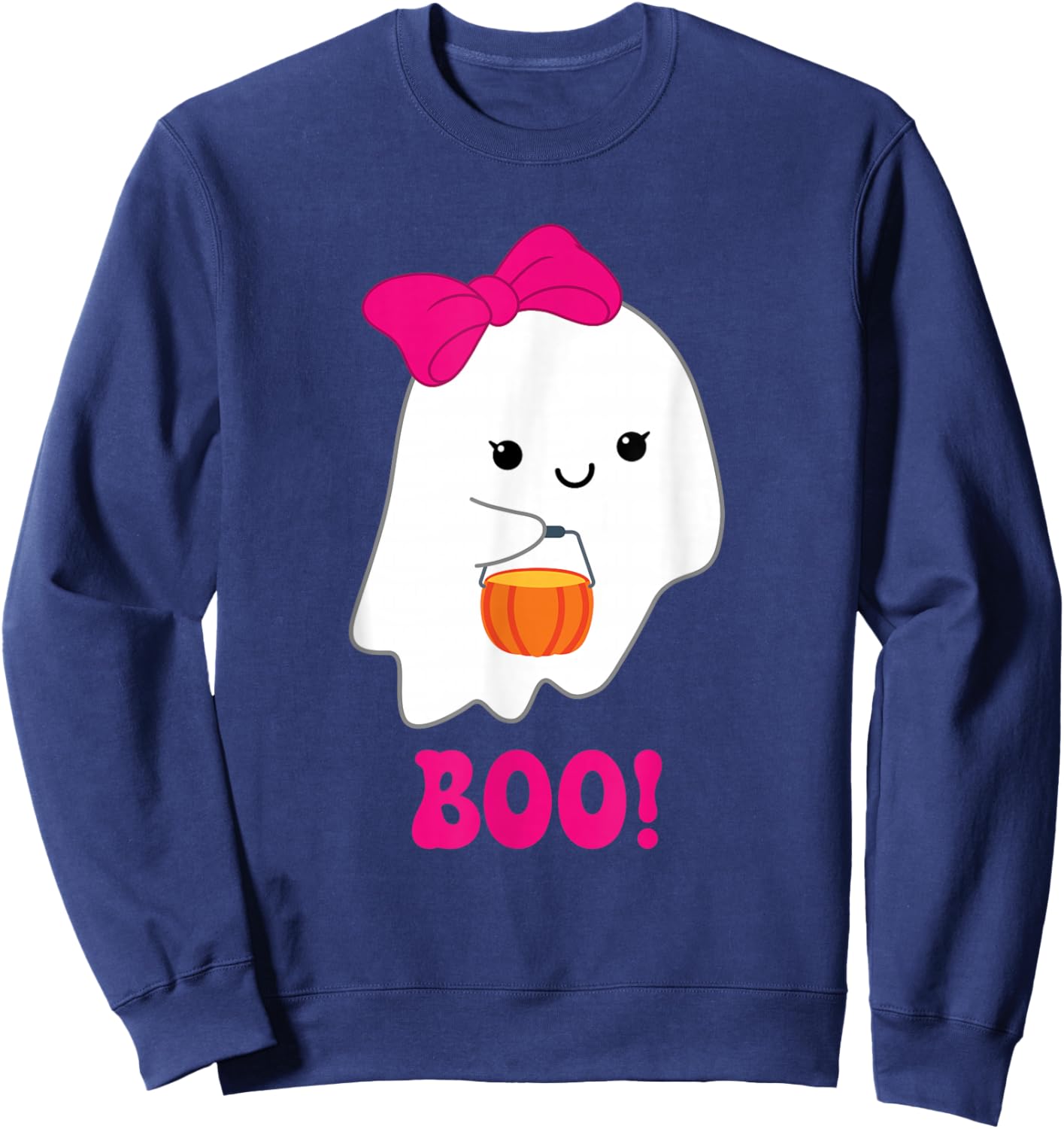 Cute Spooky Ghost Girl Pink Bow Halloween Costume Sweatshirt - Sweatshirt | Navy