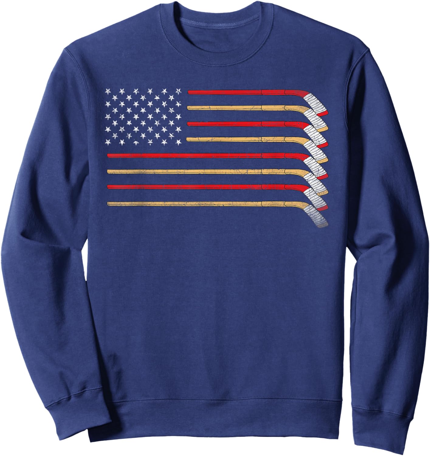 Hockey Stick USA Flag Ice Hockey Boys Hockey Player Sweatshirt - Sweatshirt | Navy