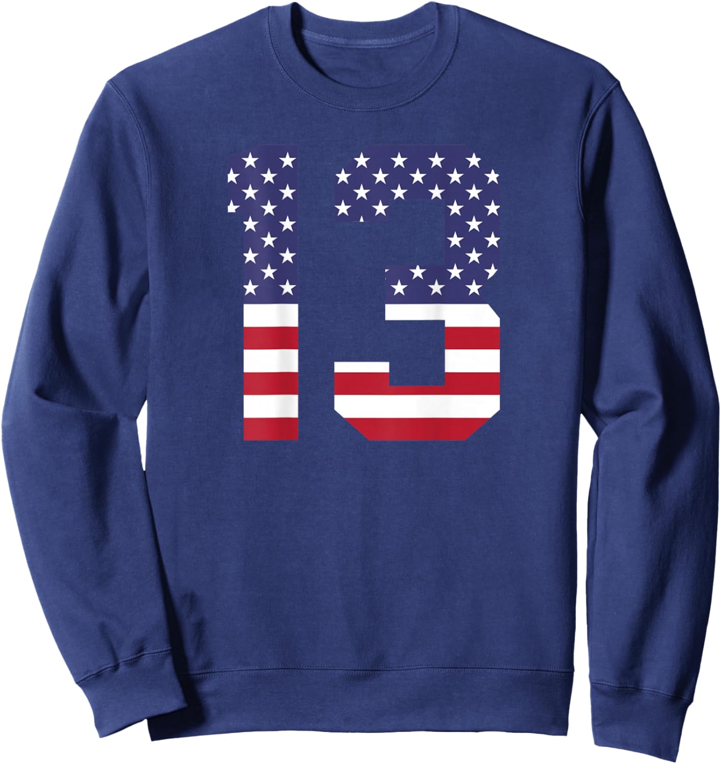 Number 13 BACKSIDE American Flag - Patriotic Jersey Numbered Sweatshirt - Sweatshirt | Navy