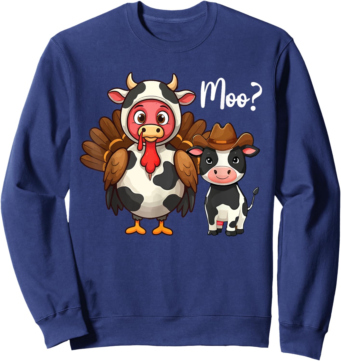 Cute Turkey Moo Cow Funny Turkey Trot Outfit Thanksgiving Sweatshirt - Sweatshirt | Navy