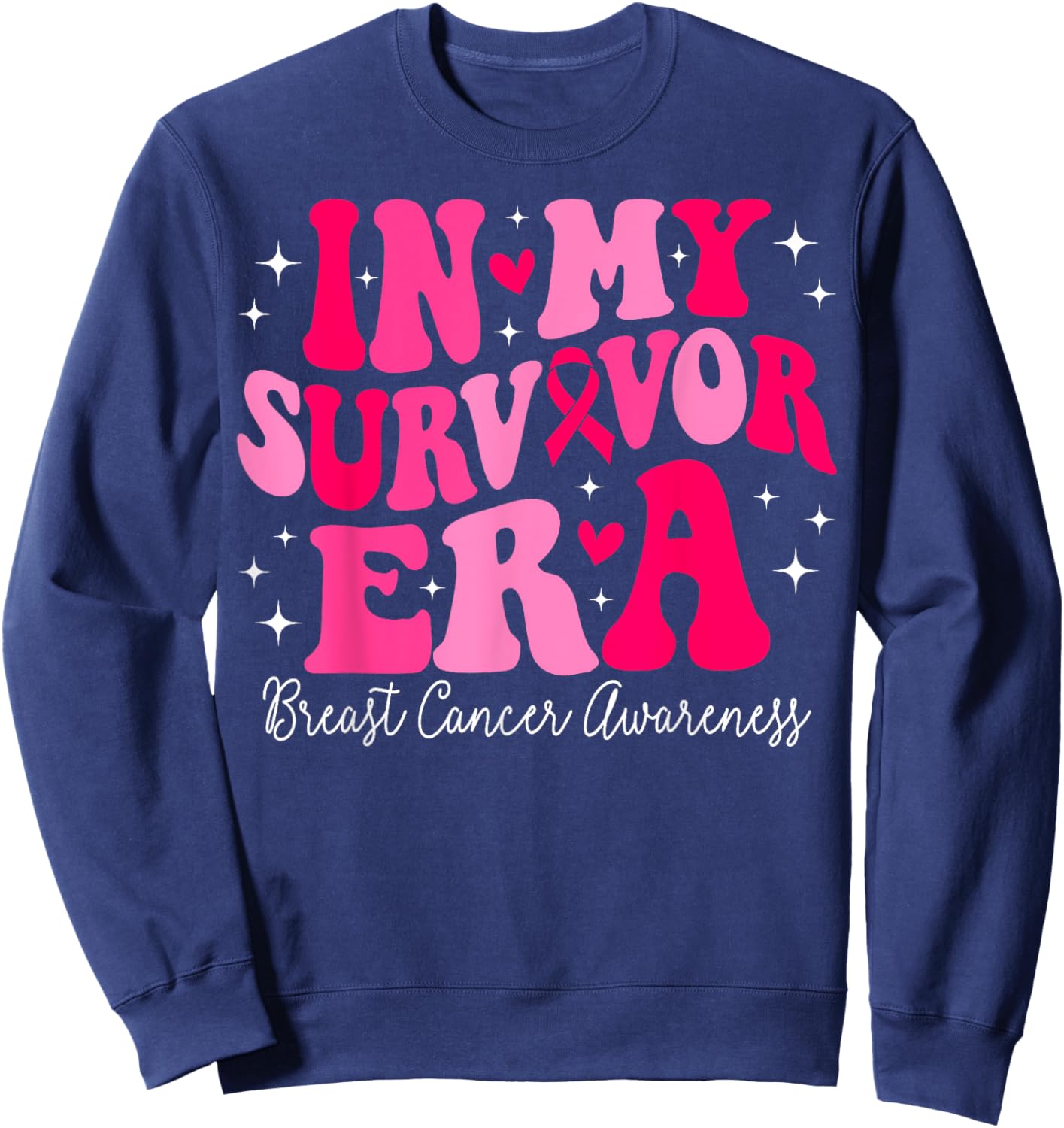 In My Survivor Era Retro Groovy Breast Cancer Awareness Sweatshirt - Sweatshirt | Navy