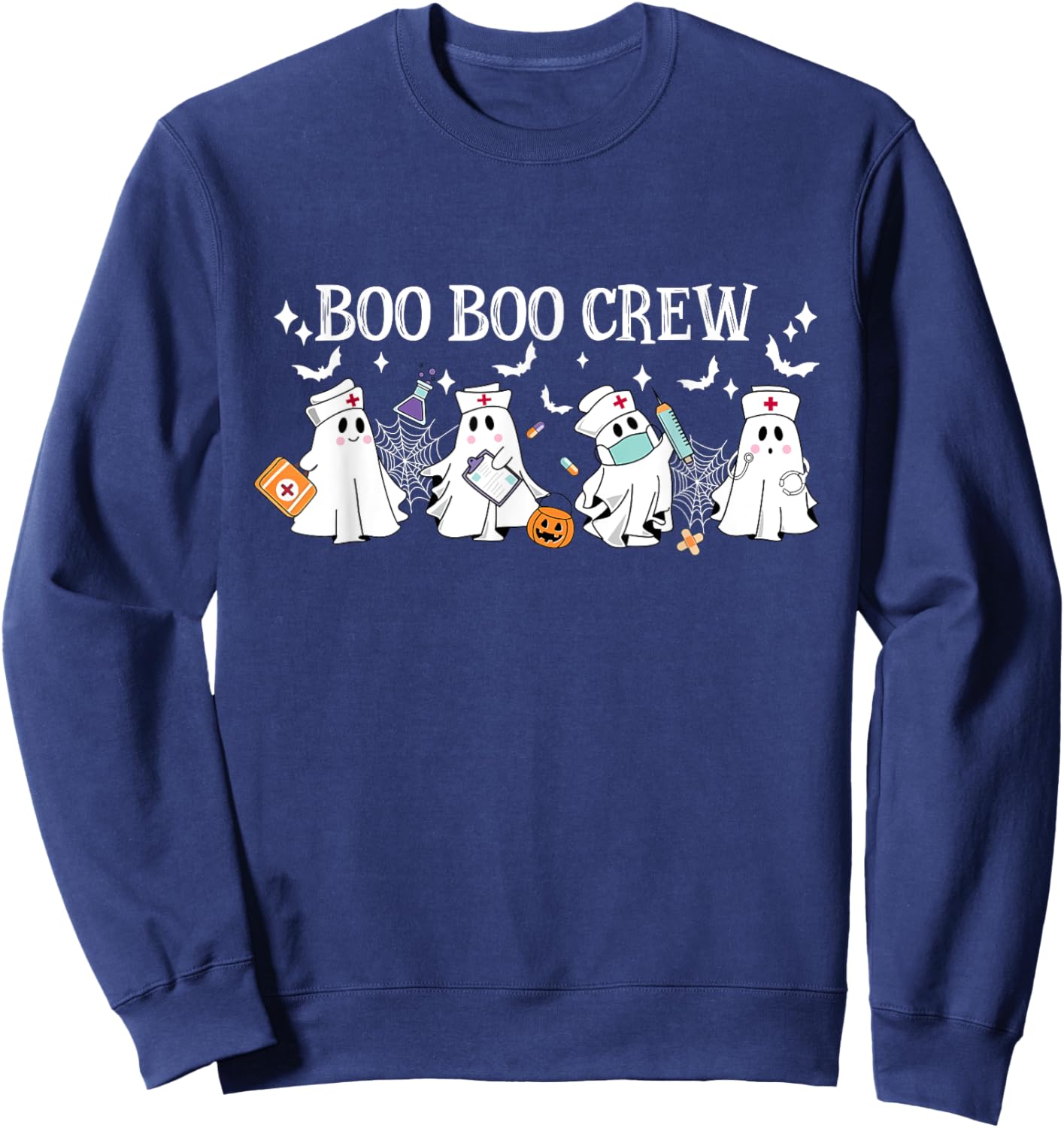 Boo Boo Crew Nurse Ghost Nursing Halloween Spooky Nurse Sweatshirt - Sweatshirt | Navy