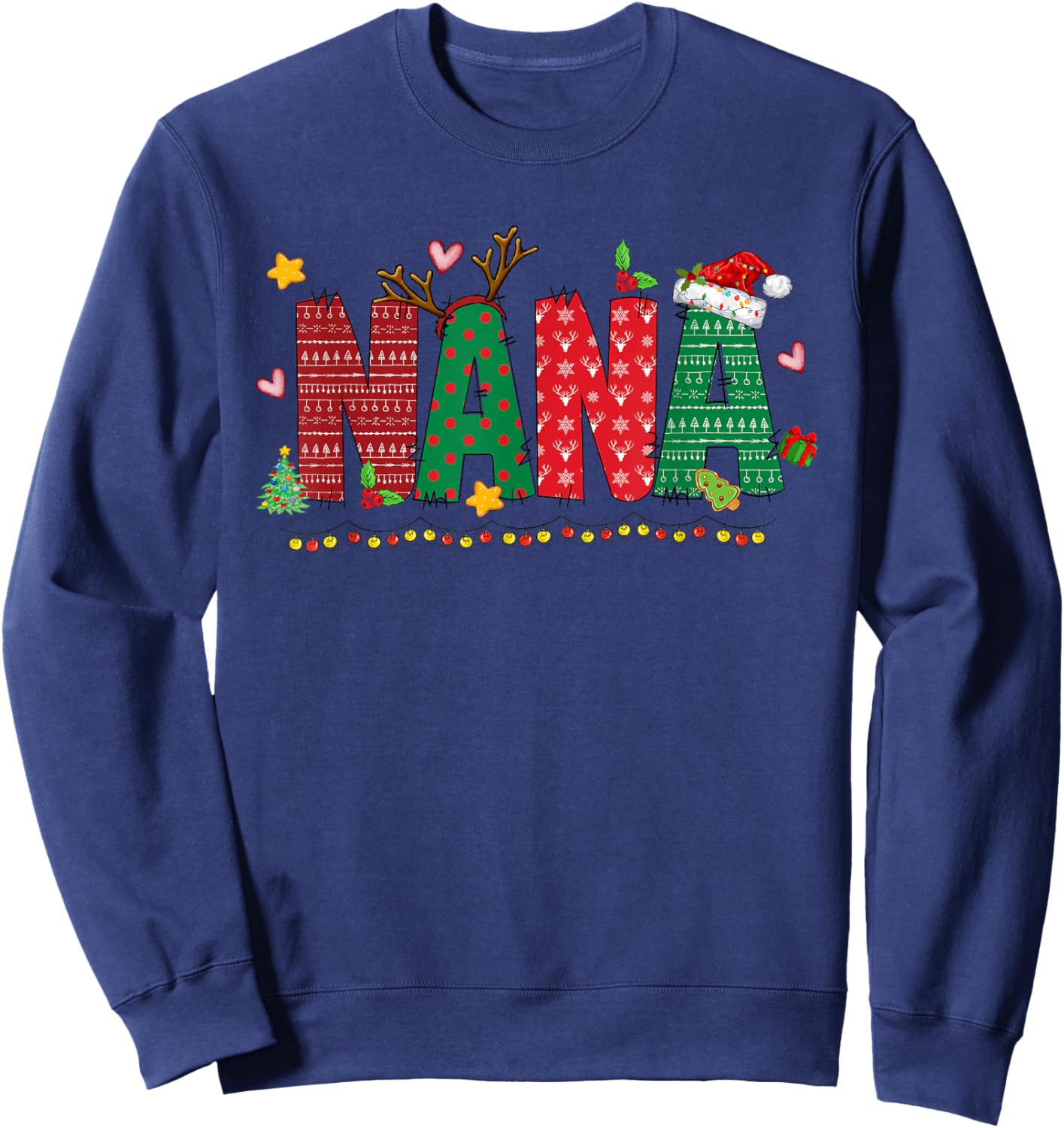 Nana Claus Christmas Lights Pajama Family Matching Sweatshirt - Sweatshirt | Navy