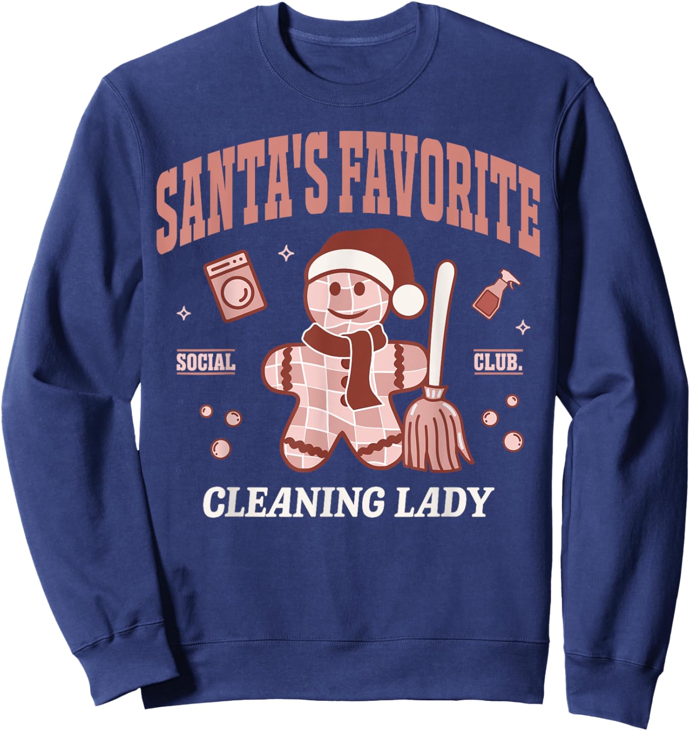 Santa's Favorite Cleaning Lady Christmas Retro Housekeeper Sweatshirt - Sweatshirt | Navy