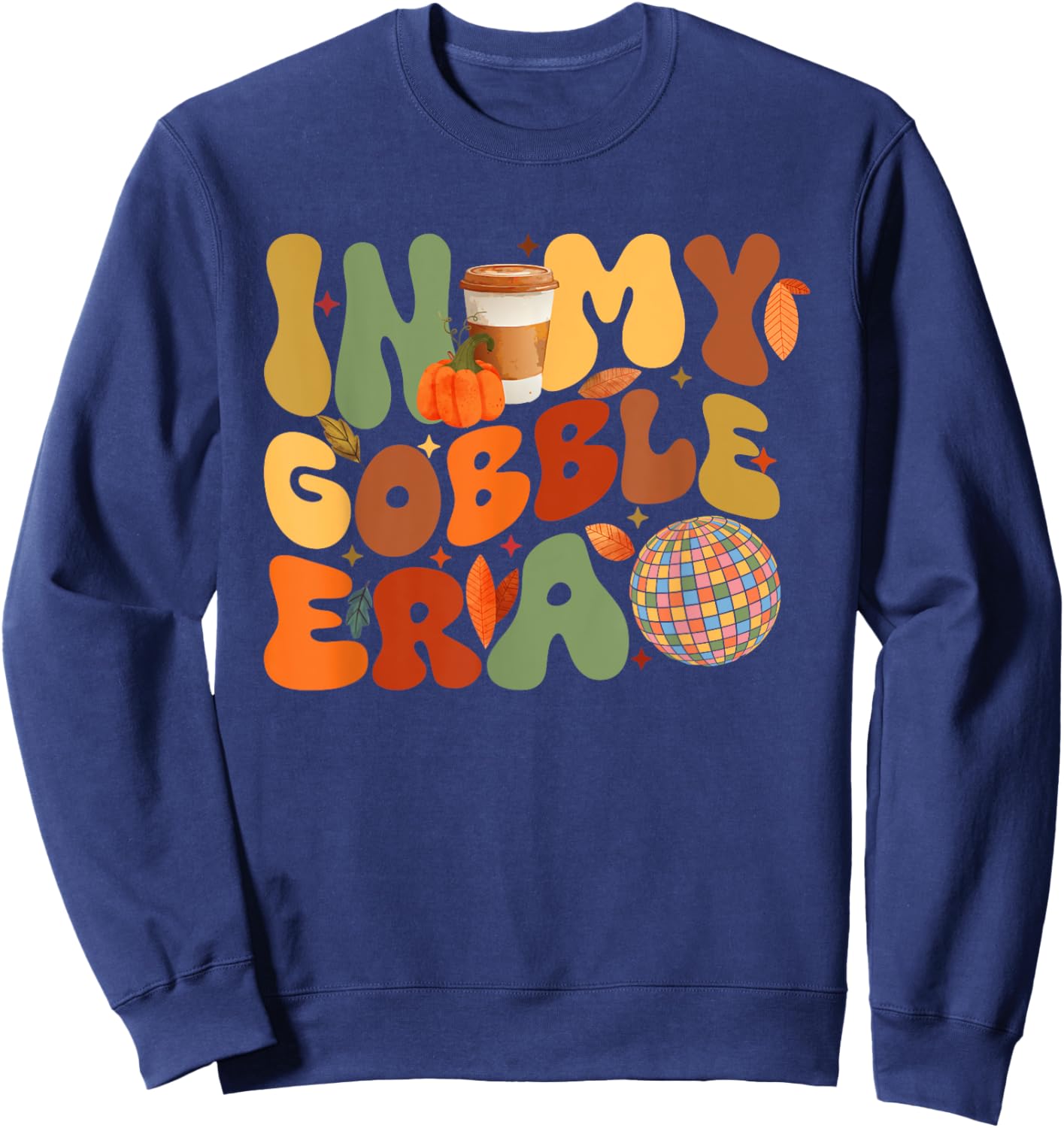 In My Gobble Era Groovy Thanksgiving Pumpkin Boys Girls Kids Sweatshirt - Sweatshirt | Navy