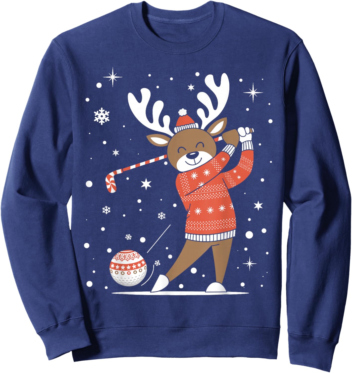 Golf Player Xmas Lights Reindeer Playing Golf Christmas Sweatshirt - Sweatshirt | Navy
