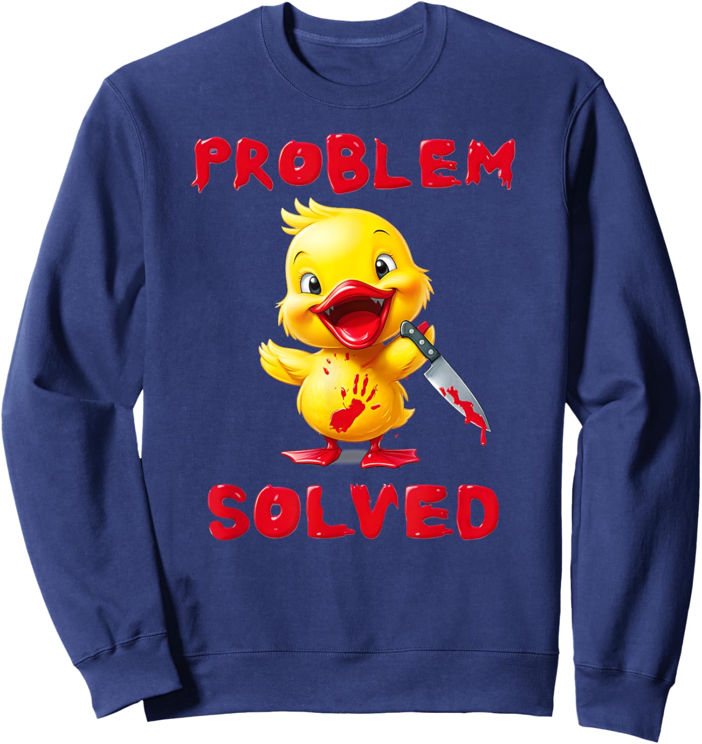 Problem Solved X Knife Duck - Angry Duck Halloween Sweatshirt - Sweatshirt | Navy
