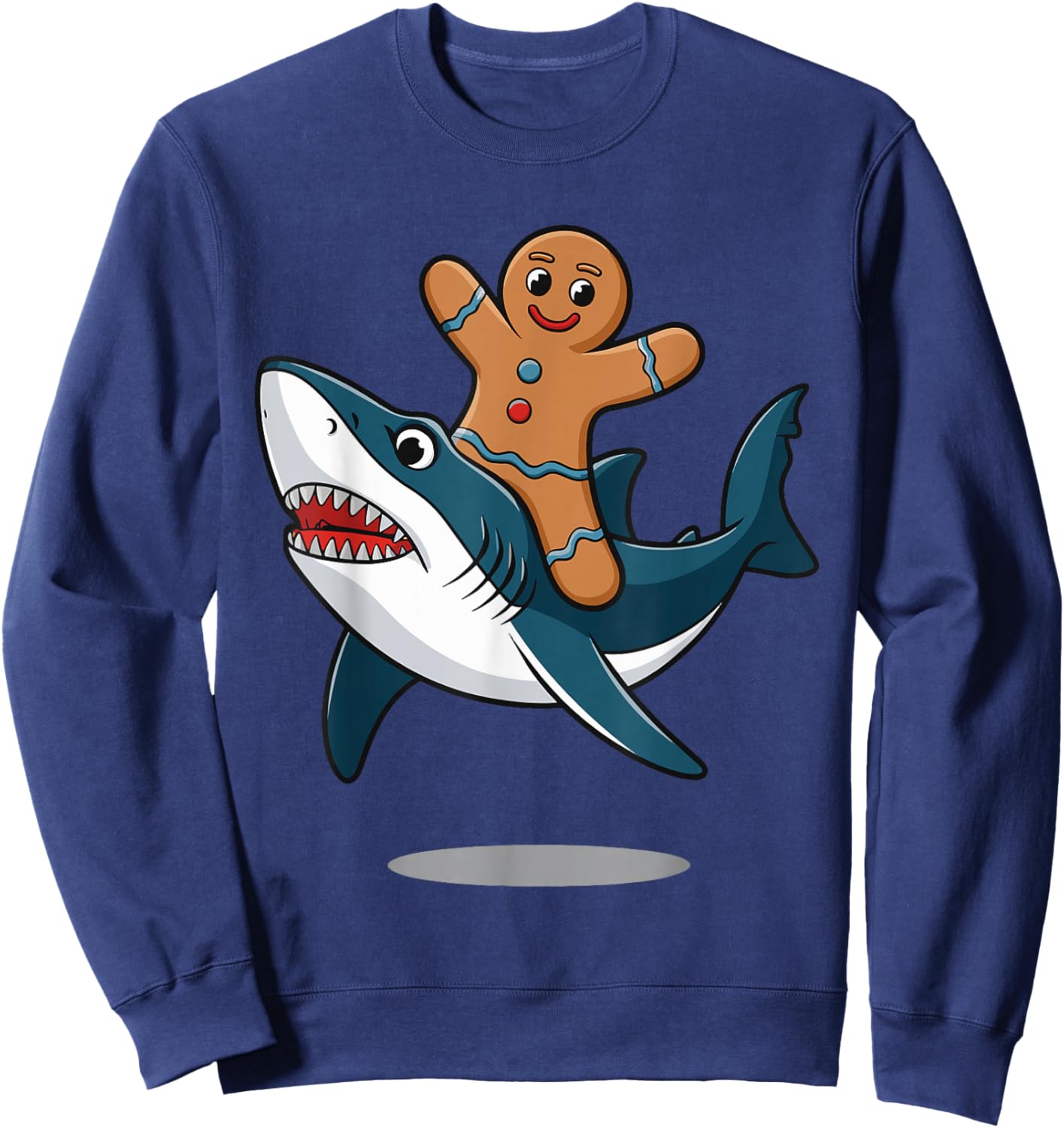 Gingerbread Riding A Shark Sweatshirt - Sweatshirt | Navy