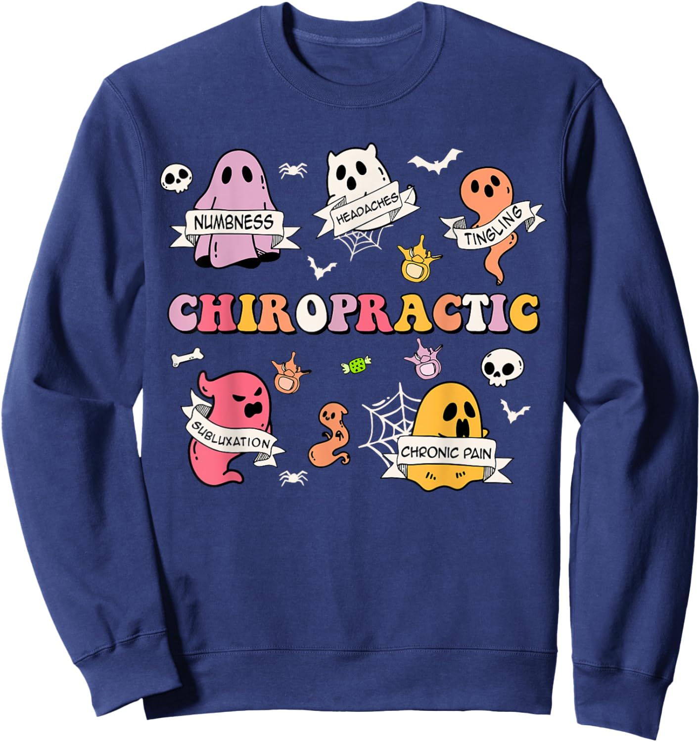 Retro Chiropractic Ghost Chiropractors Halloween Costume Sweatshirt - Sweatshirt | Navy
