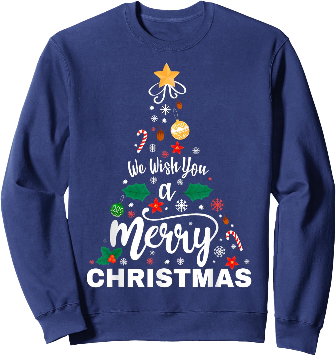 We Wish You Merry Christmas Vintage Xmas Tree Funny Holiday Sweatshirt - Sweatshirt | Navy