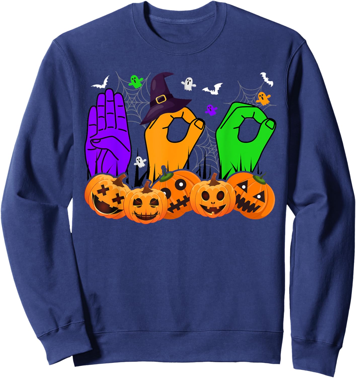 Boo Hands American Sign Language Pride ASL Halloween Sweatshirt - Sweatshirt | Navy