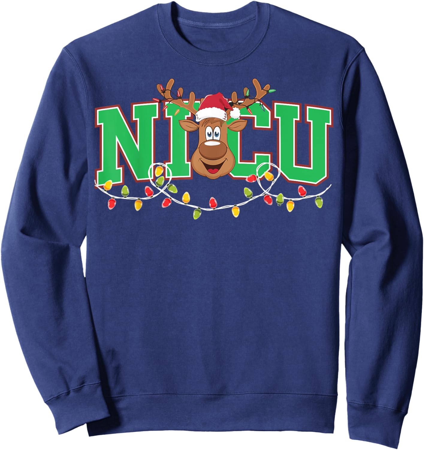 Reindeer NICU Nurse Xmas Lights Neonatal Nursing Christmas Sweatshirt - Sweatshirt | Navy