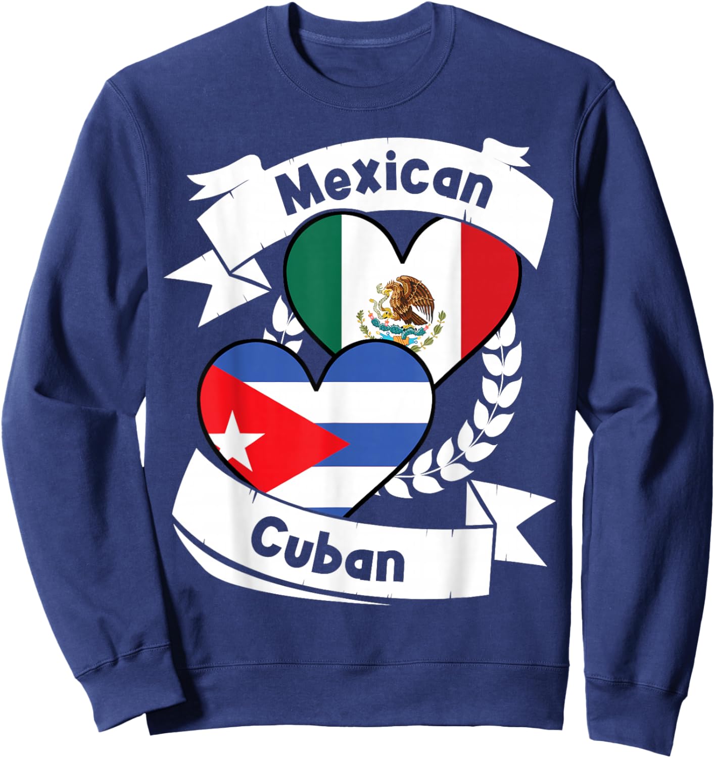 Mexican Cuban Heart Flags Mexico Cuba Sweatshirt - Sweatshirt | Navy