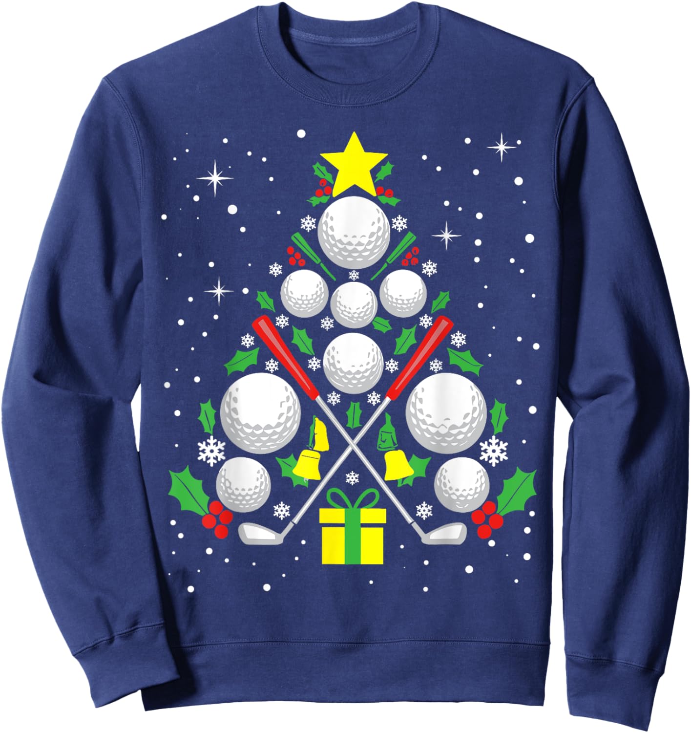 Funny Golf Player Xmas Lights Golf Christmas Tree Sweatshirt - Sweatshirt | Navy
