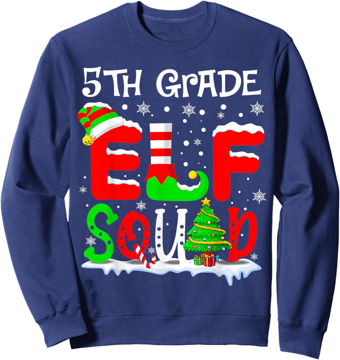 Fifth 5th Grade Elf Squad Funny Teacher Christmas Students Sweatshirt - Sweatshirt | Navy