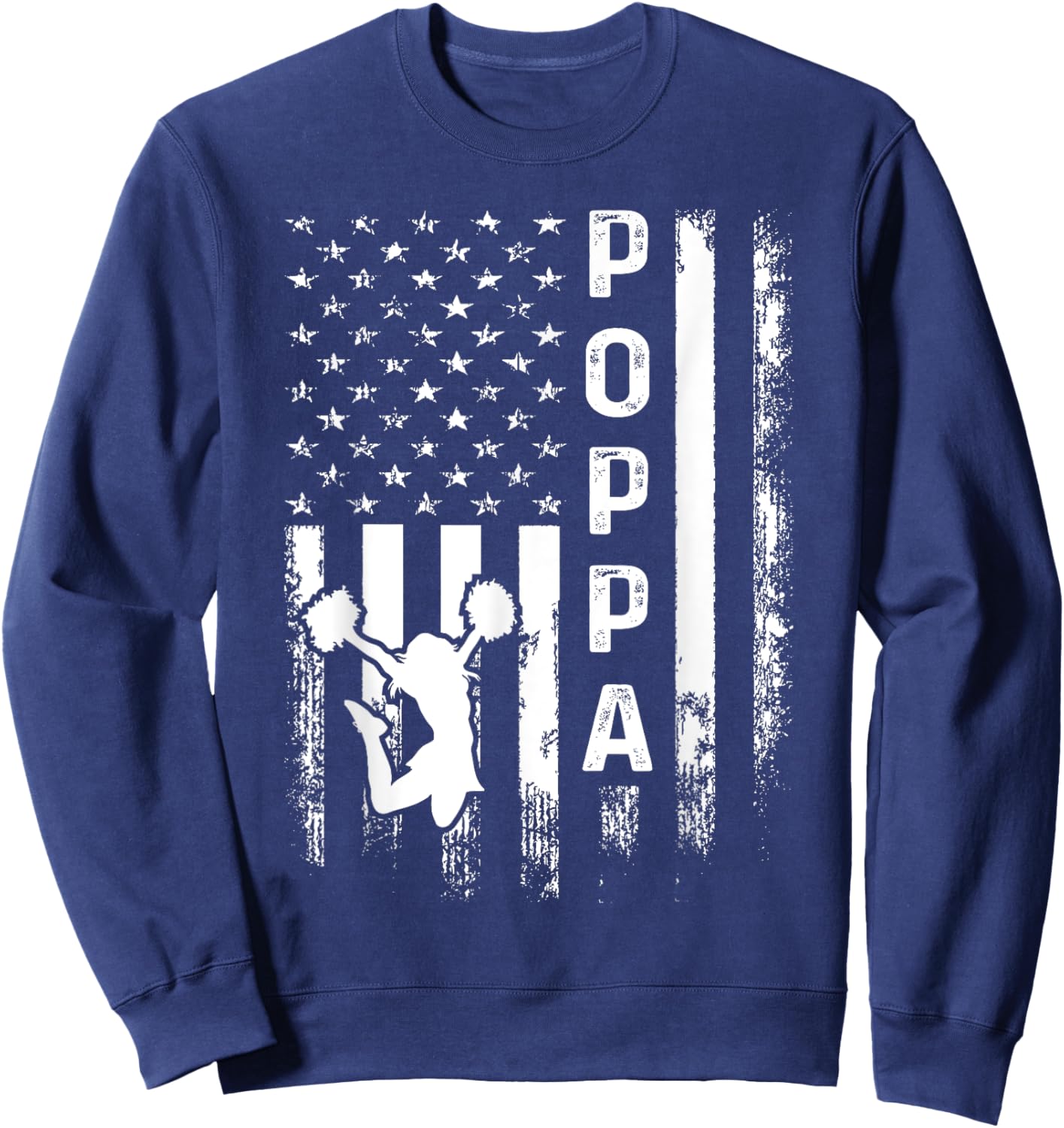 Cheerleader Cheer Poppa America Flag Vintage Xmas Sweatshirt - Sweatshirt | Navy