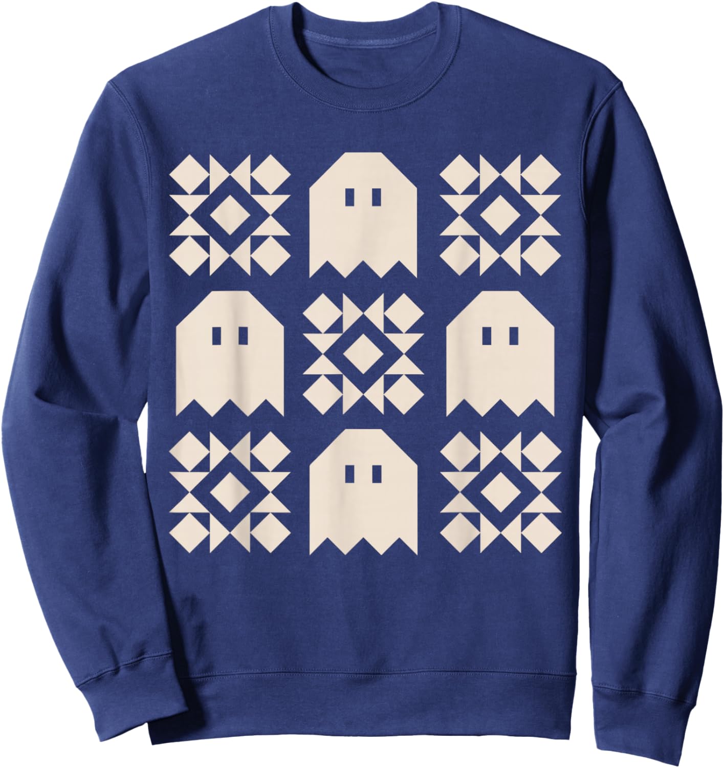 Ghost Quilt Block Halloween Quilting Ghost Block Quilter_ Sweatshirt - Sweatshirt | Navy
