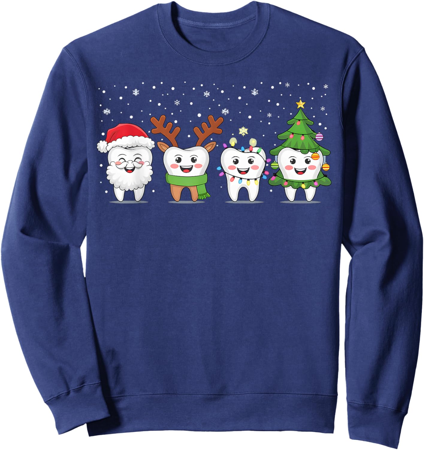 Cute Christmas Dental Tooth Characters Fun Holiday Dentist Sweatshirt - Sweatshirt | Navy