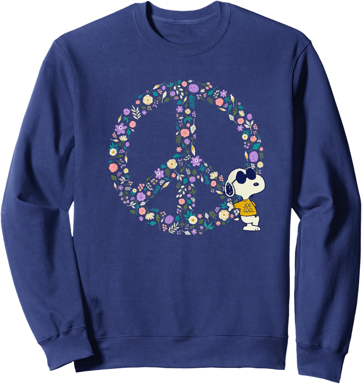 Peanuts Snoopy Joe Cool Peace Sign Nature In Bloom Sweatshirt - Sweatshirt | Navy
