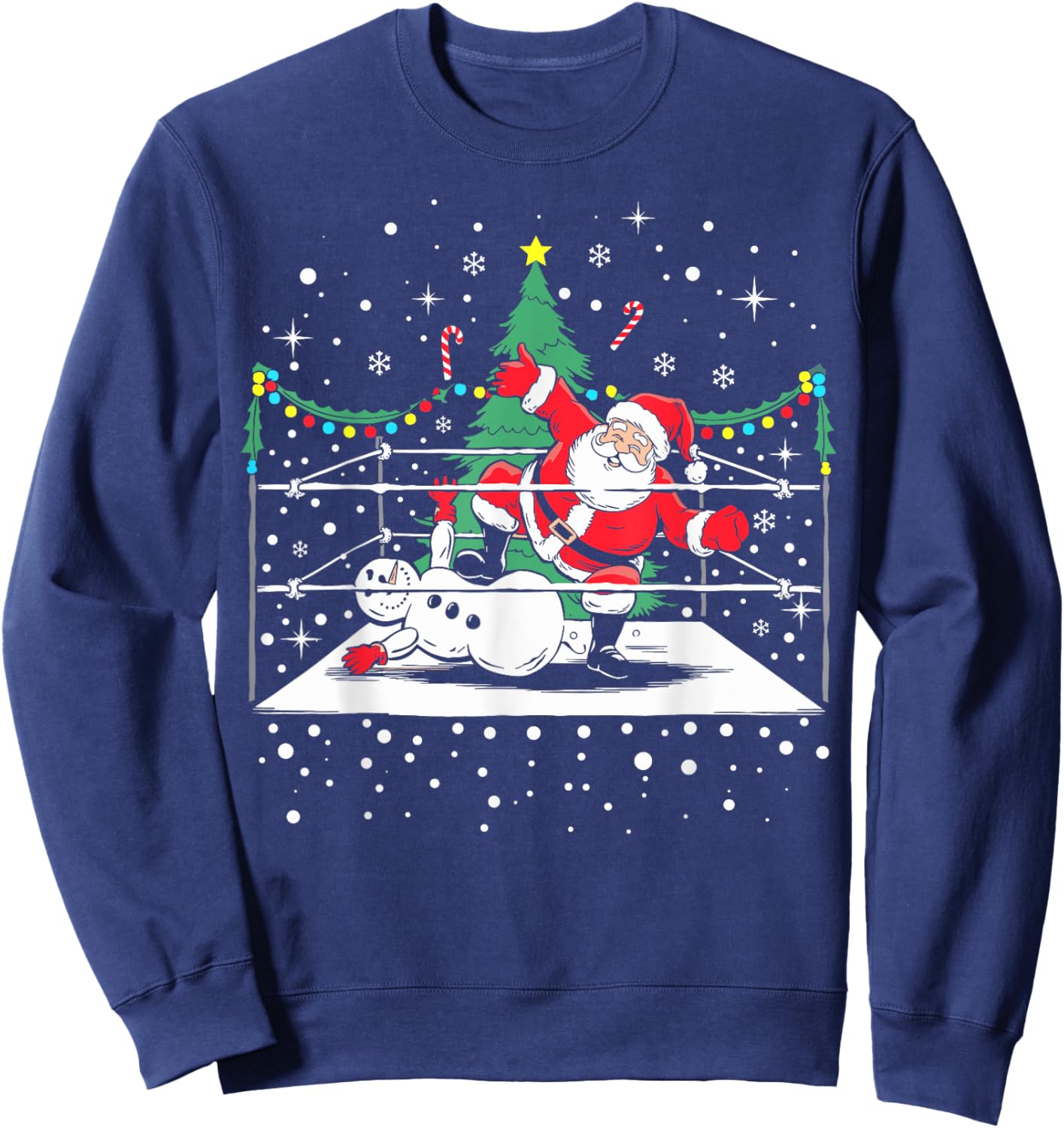 Funny Wrestling Santa Xmas Snow Lights Wrestling Christmas Sweatshirt - Sweatshirt | Navy