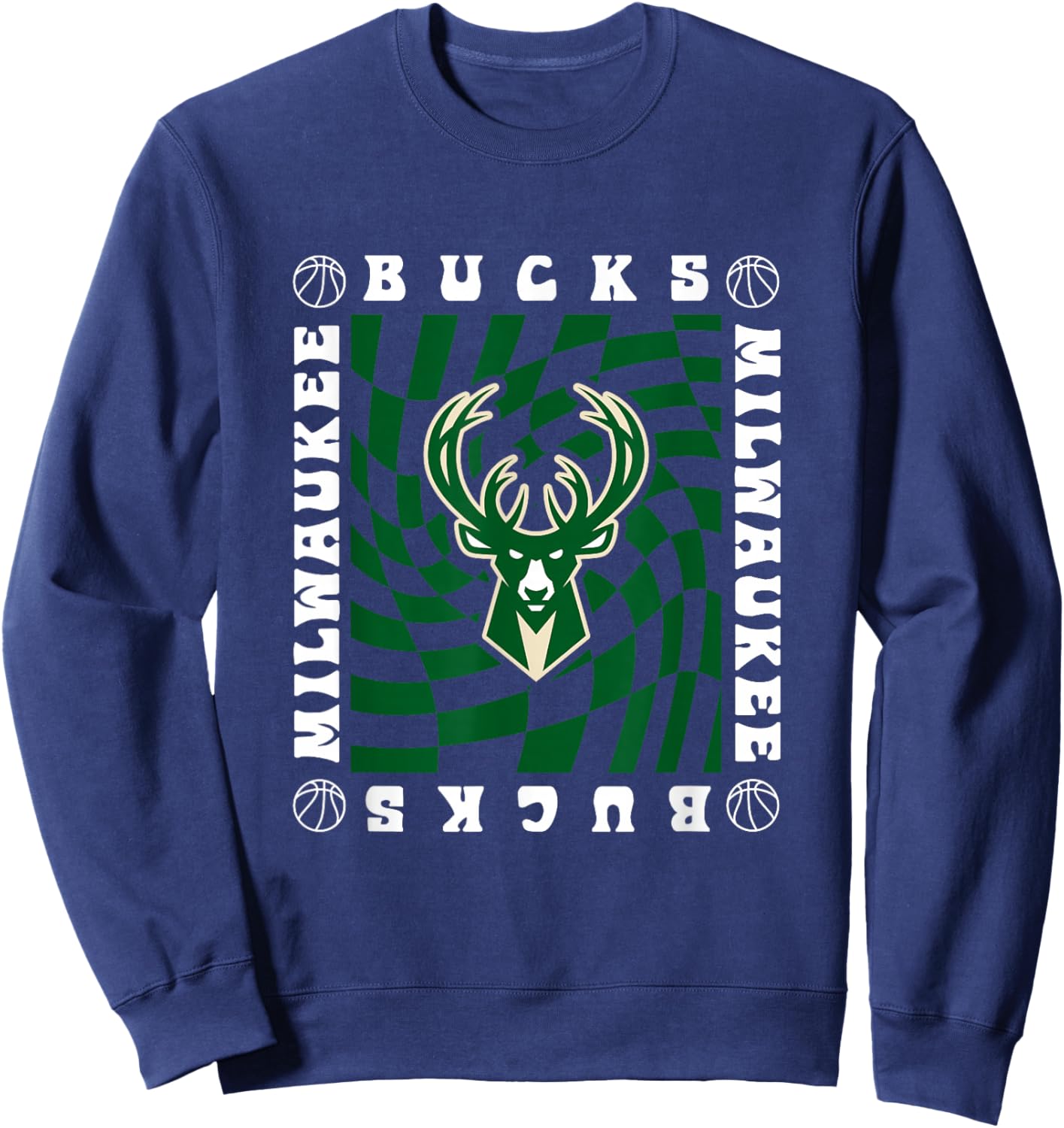NBA Milwaukee Bucks Retro Checkerboard Wave Sweatshirt - Sweatshirt | Navy