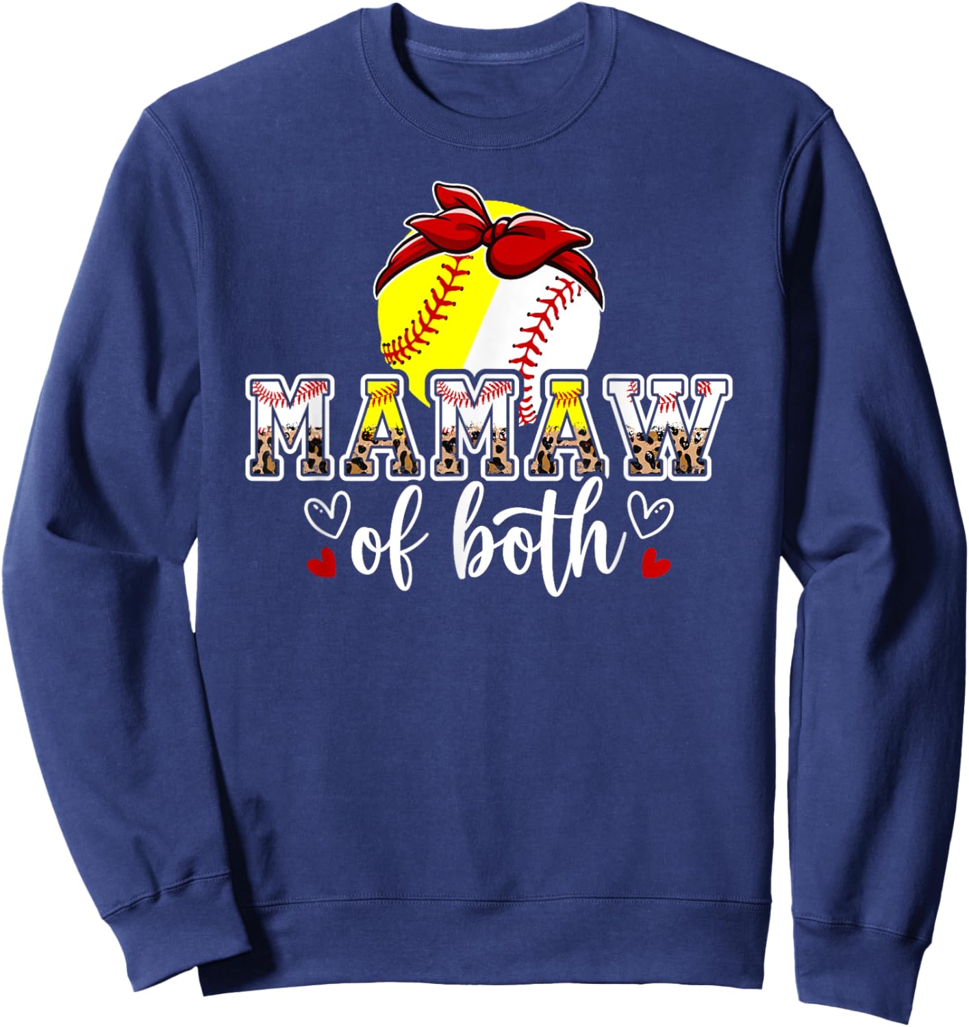 Mamaw Of Both Leopard Softball Baseball Mamaw Grandma Sweatshirt - Sweatshirt | Navy
