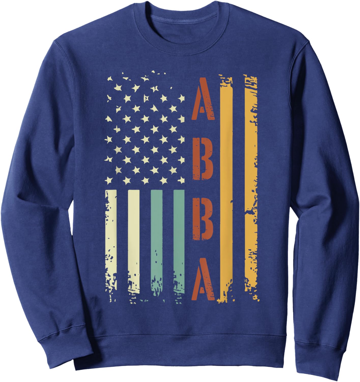 Abba Vintage American Flag Father's Day 4th of July Sweatshirt - Sweatshirt | Navy