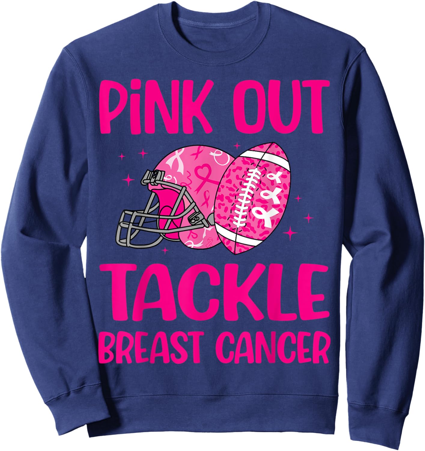 American Football Pink Out Tackle Breast Cancer Awareness Sweatshirt - Sweatshirt | Navy