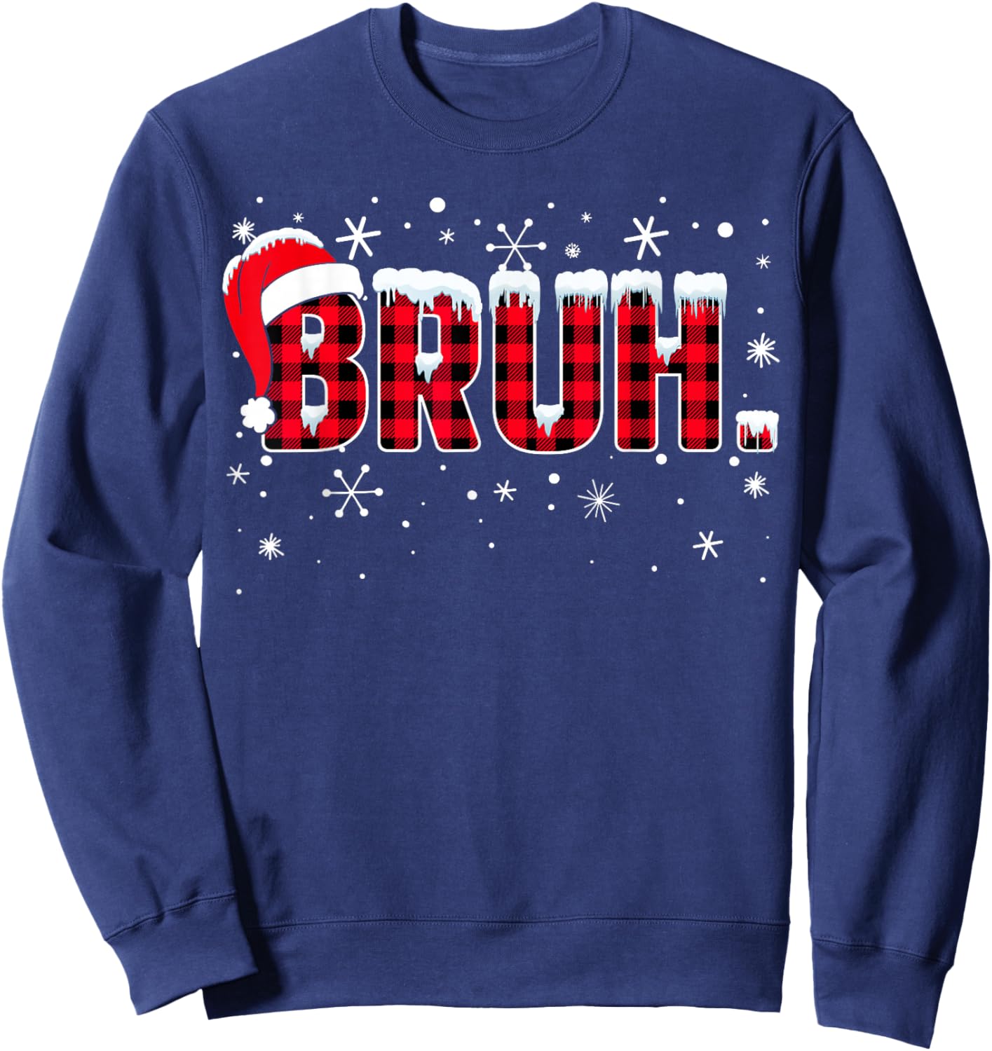 Funny Bruh Christmas Buffalo Plaid Teens Boys Kids Xmas Sweatshirt - Sweatshirt | Navy