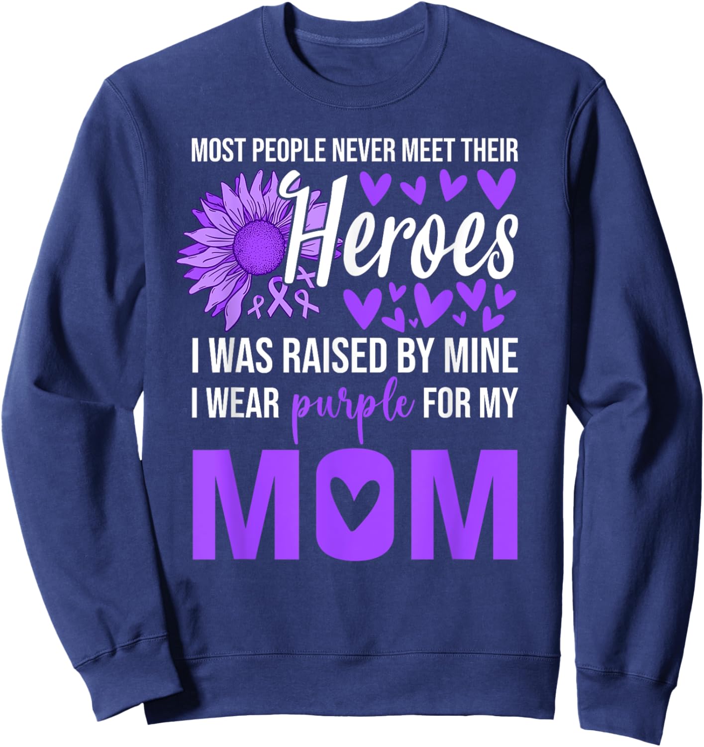 I Wear Purple for Mom Shirt Sunflower Alzheimer‘s Awareness Sweatshirt - Sweatshirt | Navy